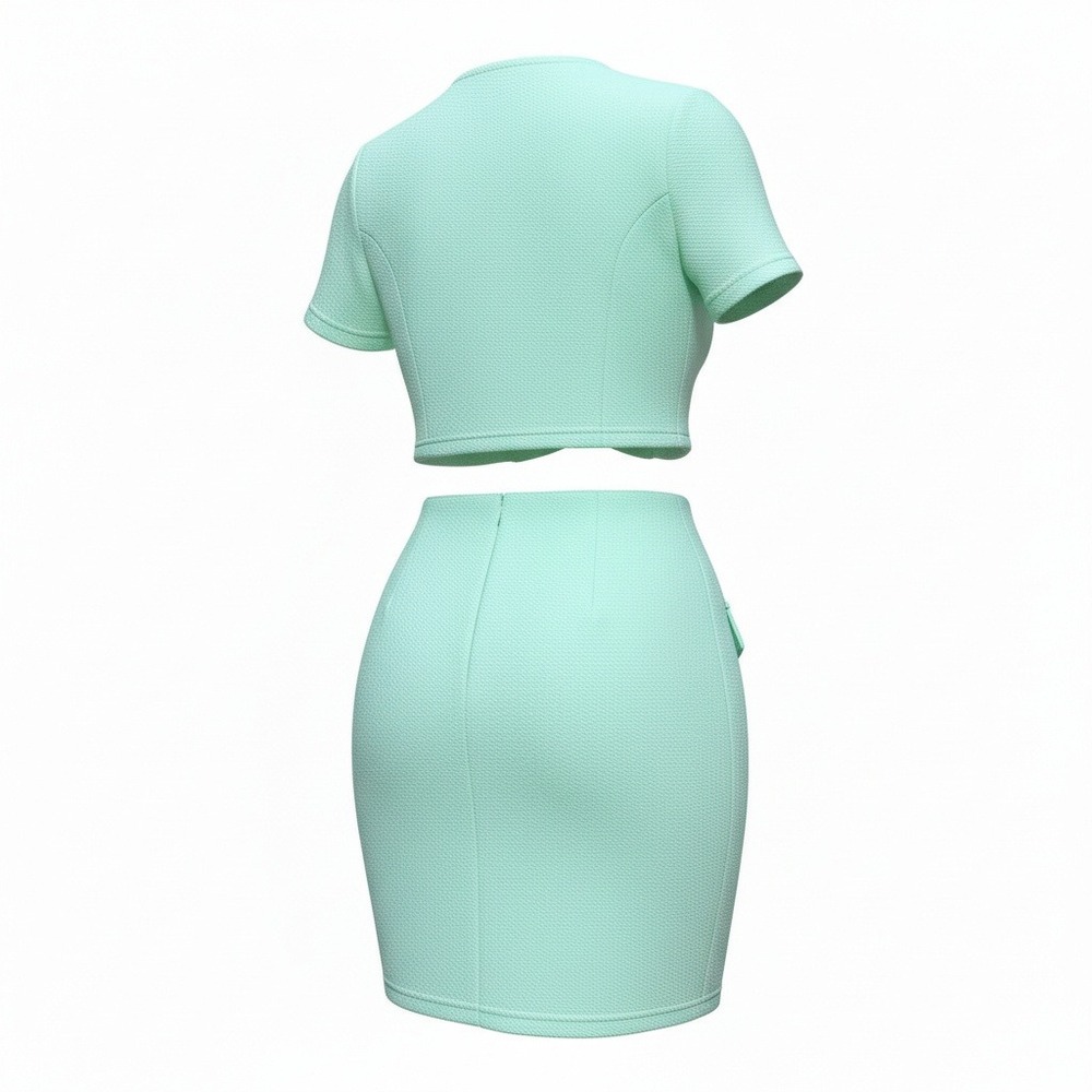 NWT XS Mint Green 2 Piece Mini Skirt Cardigan Set Retro Crop Y2k Trendy Vintage - Picture 7 of 7